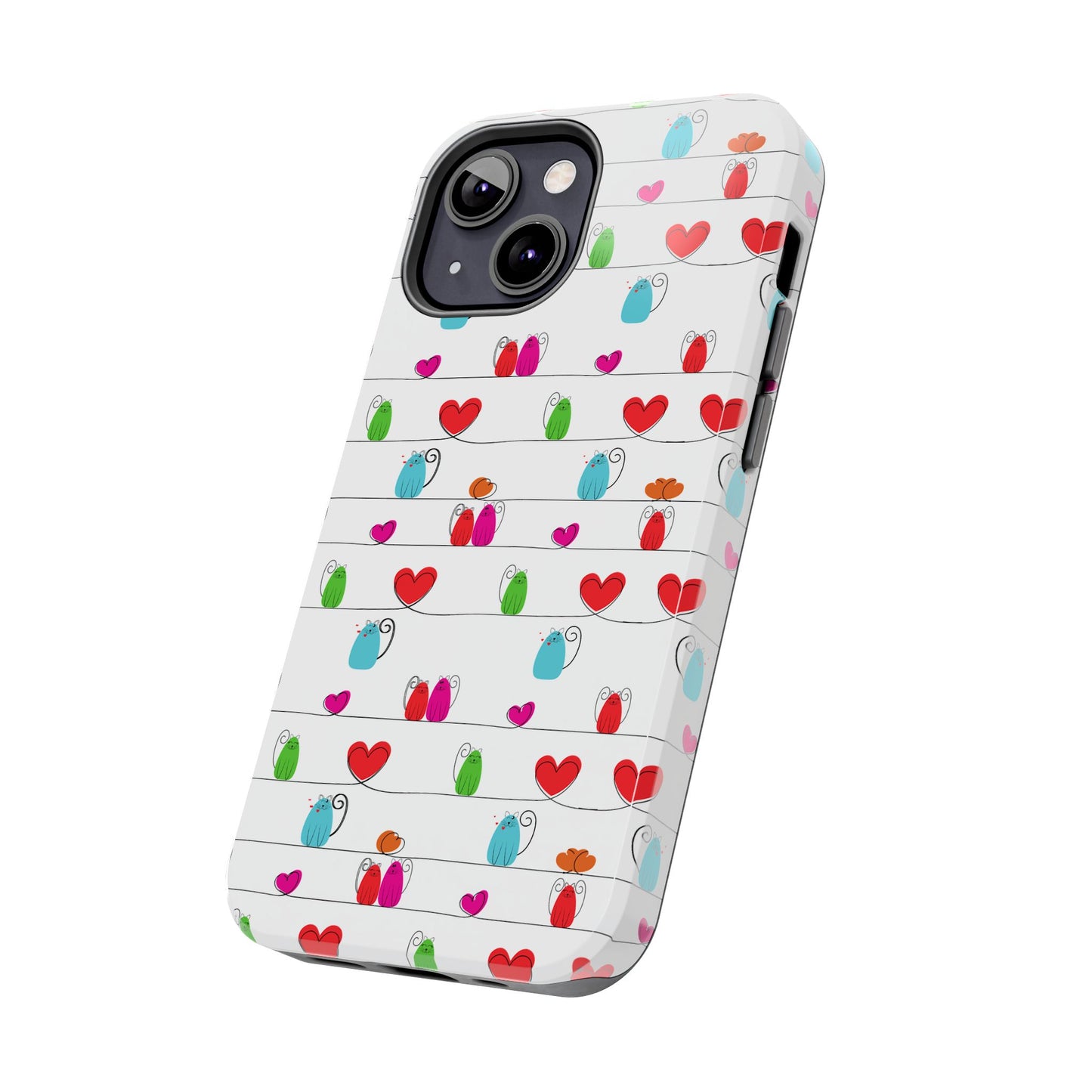 Fundas resistentes para teléfono con diseño de gatos y corazones