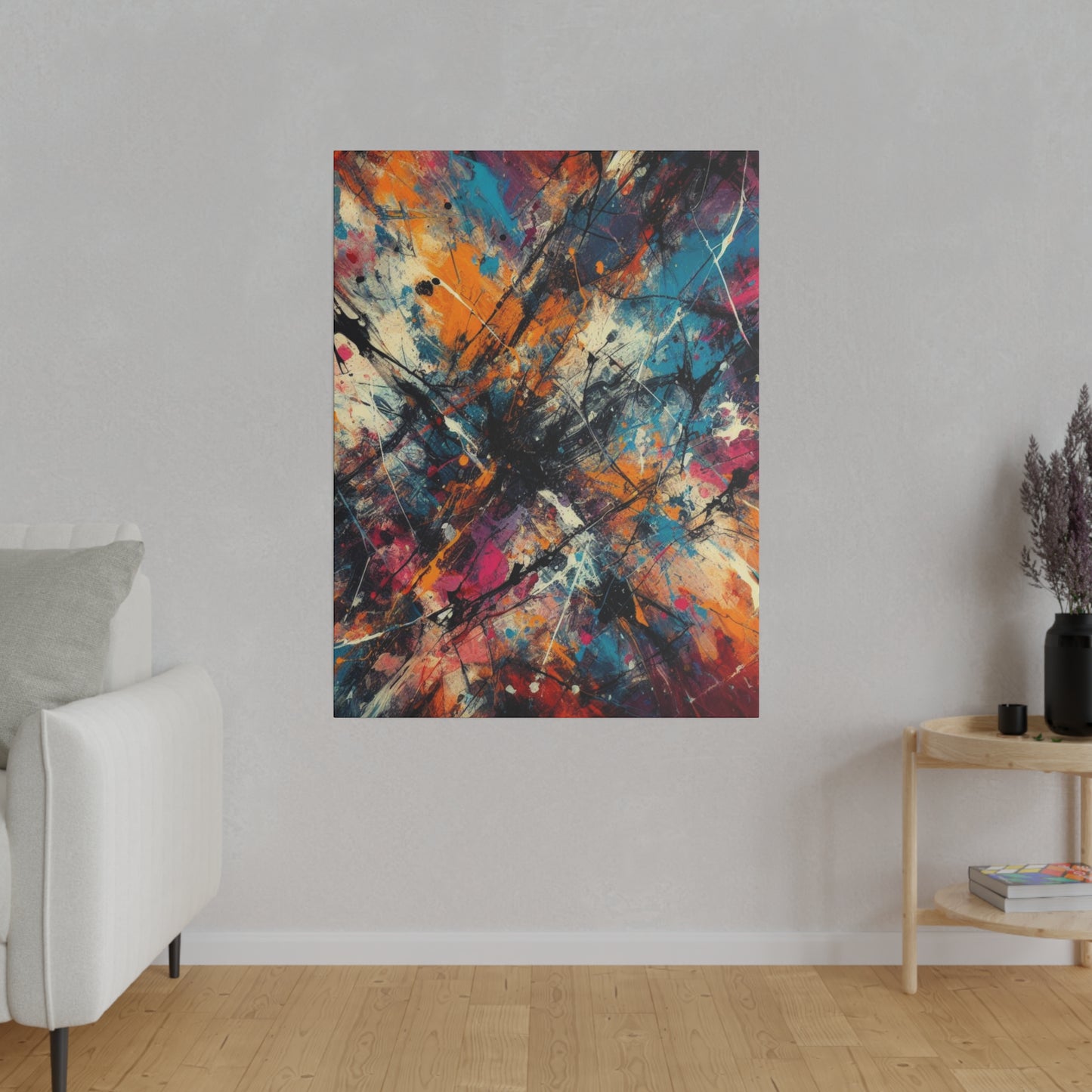 Electric Chaos Abstract Canvas Print – Bold Modern Paint Splash Wall Art for Contemporary Interiors