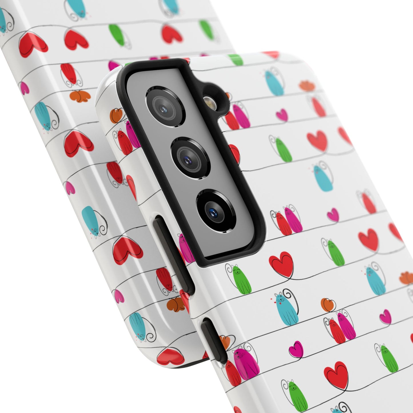 Fundas resistentes para teléfono con diseño de gatos y corazones