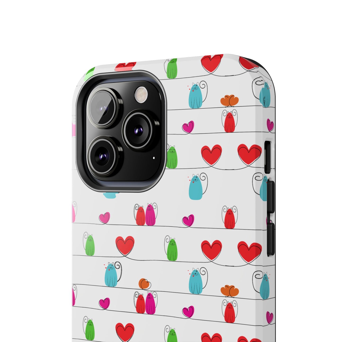Fundas resistentes para teléfono con diseño de gatos y corazones