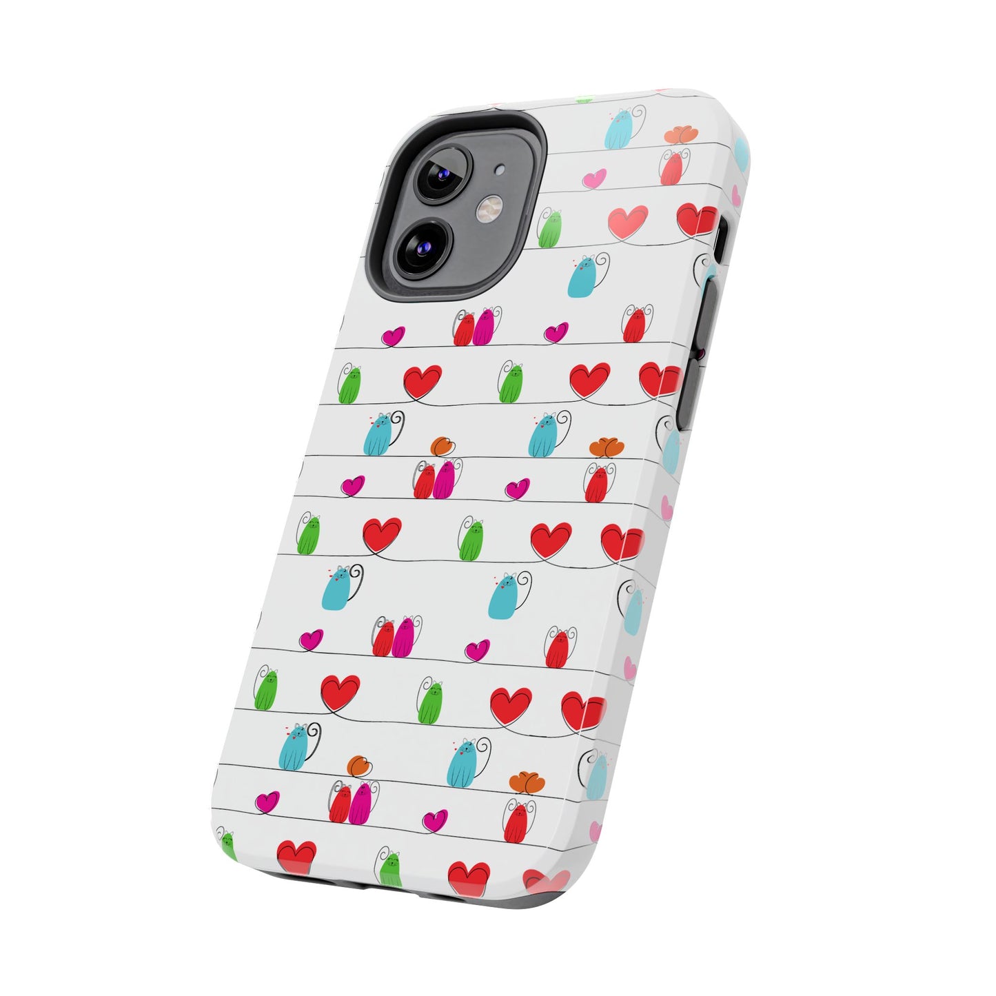 Fundas resistentes para teléfono con diseño de gatos y corazones