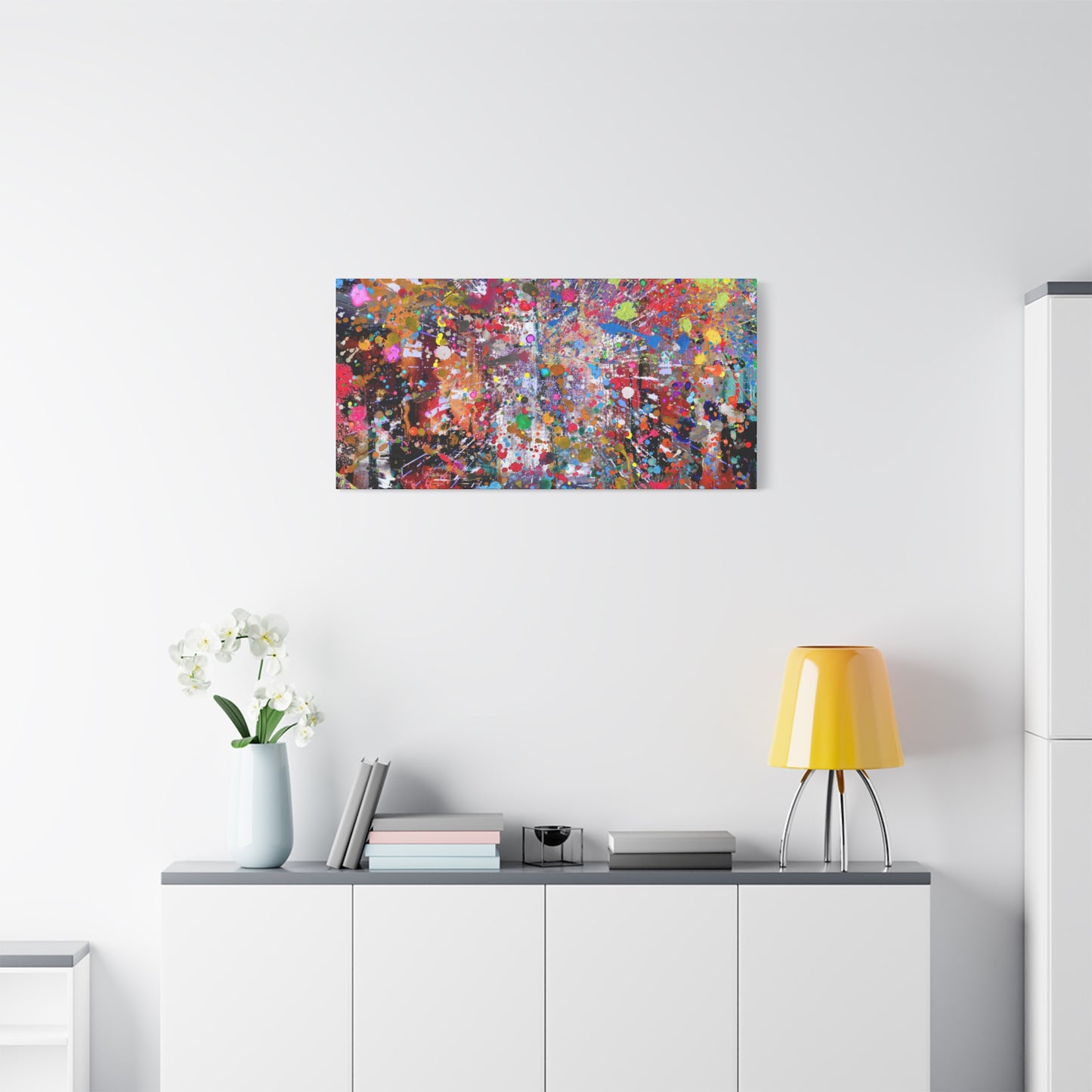 Urban Chaos: Neon Splatter Symphony Abstract Canvas Print Art
