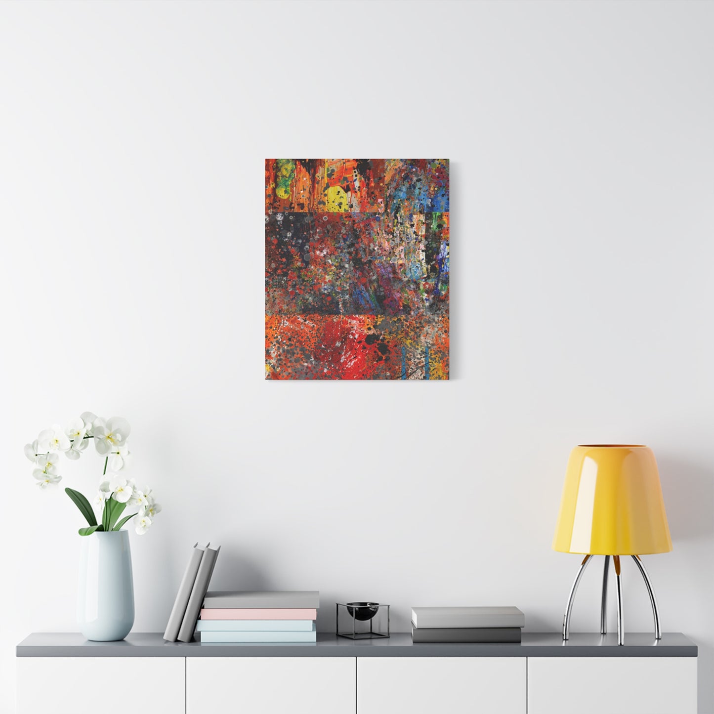 Fragments of Fire : Bold Red and Orange Abstract Splatter Canvas Art Print