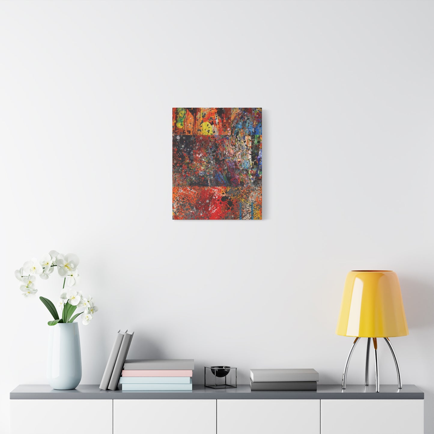 Fragments of Fire : Bold Red and Orange Abstract Splatter Canvas Art Print