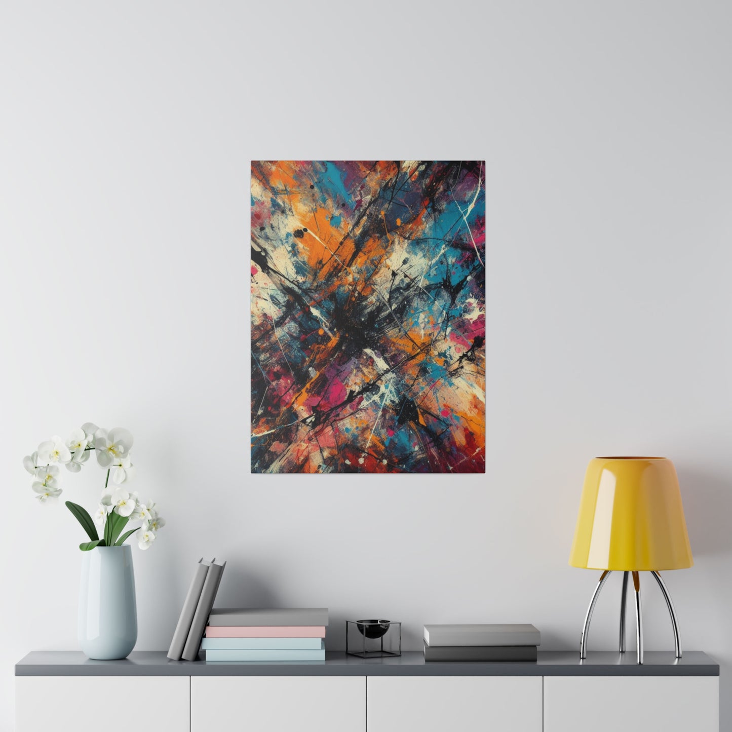 Electric Chaos Abstract Canvas Print – Bold Modern Paint Splash Wall Art for Contemporary Interiors