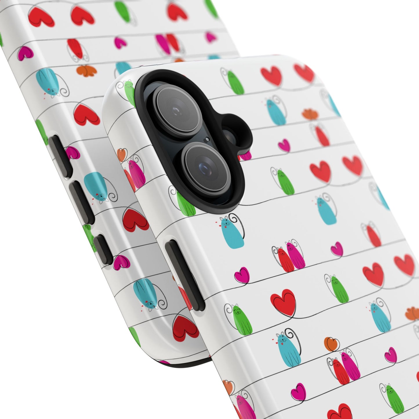 Fundas resistentes para teléfono con diseño de gatos y corazones