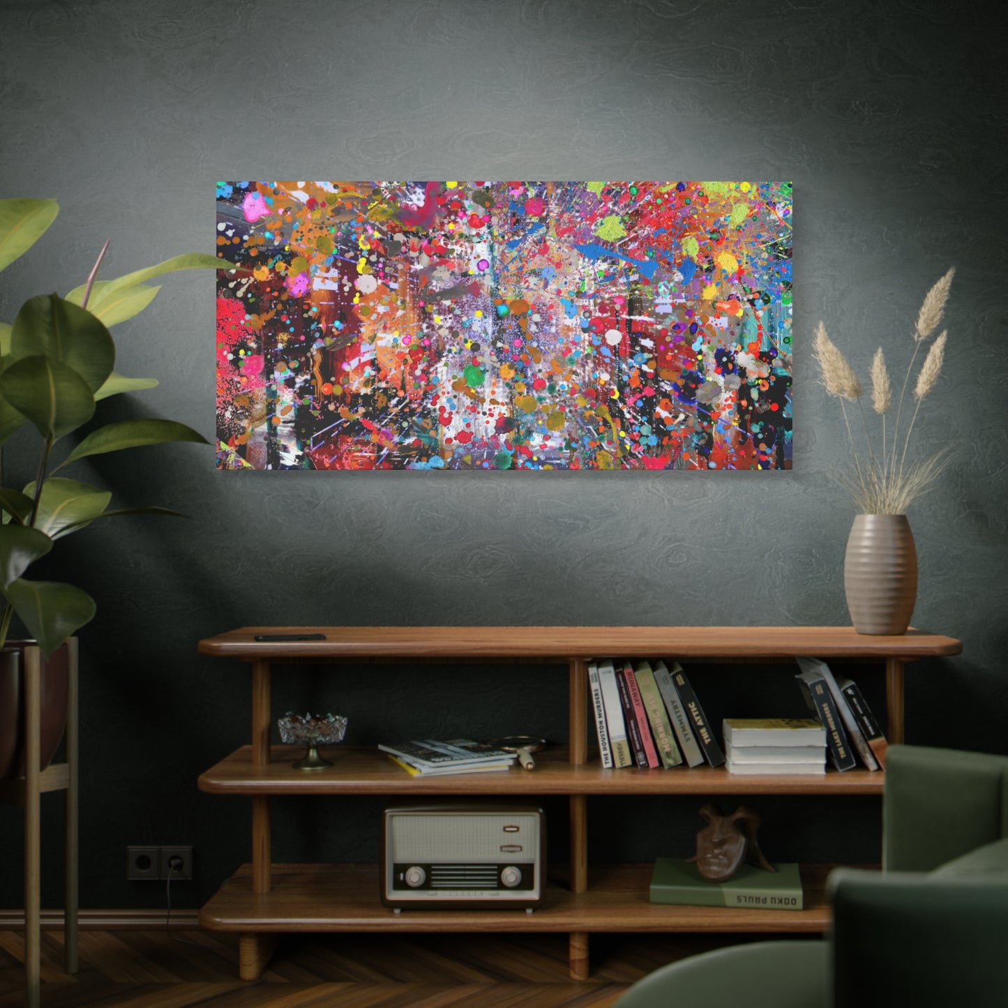 Urban Chaos: Neon Splatter Symphony Abstract Canvas Print Art