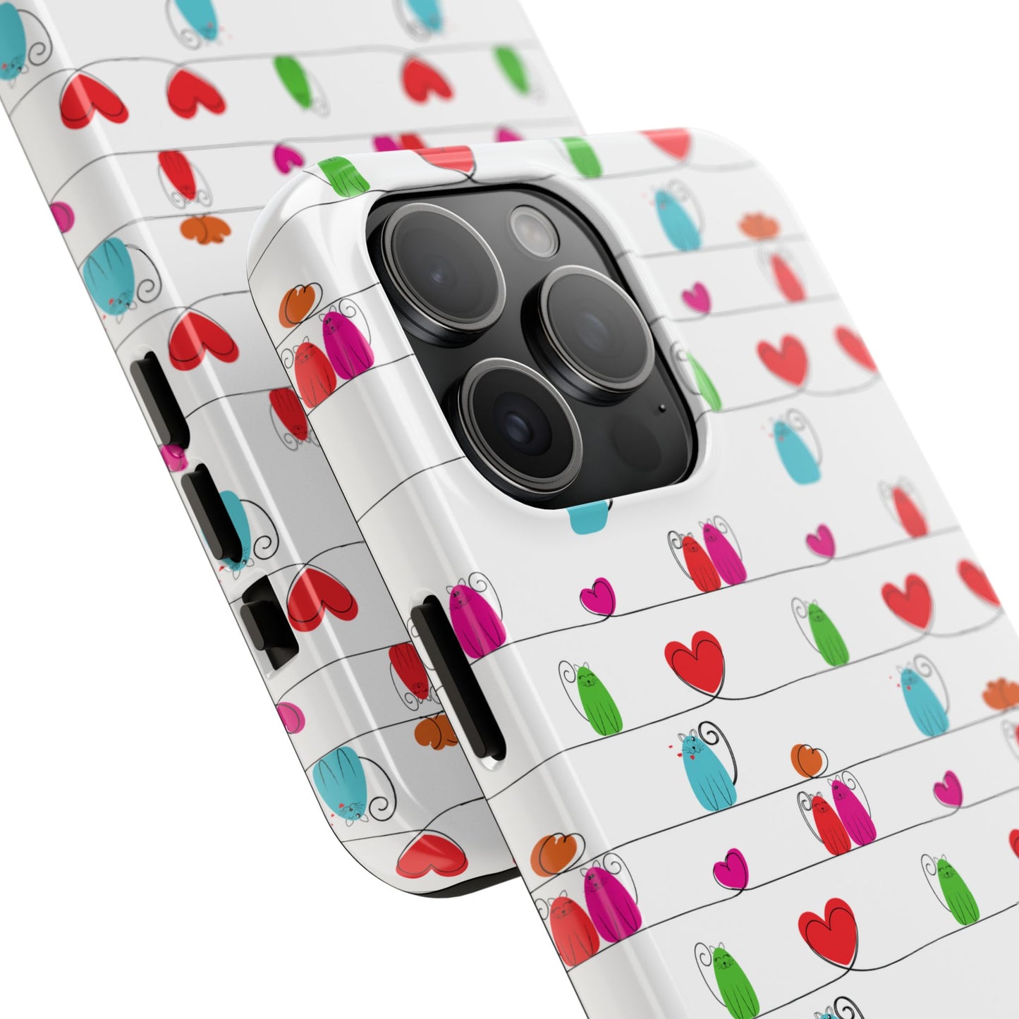 Fundas resistentes para teléfono con diseño de gatos y corazones