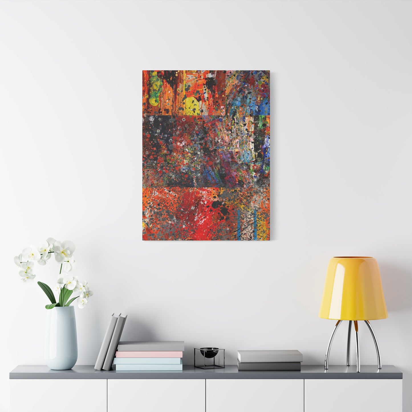 Fragments of Fire : Bold Red and Orange Abstract Splatter Canvas Art Print