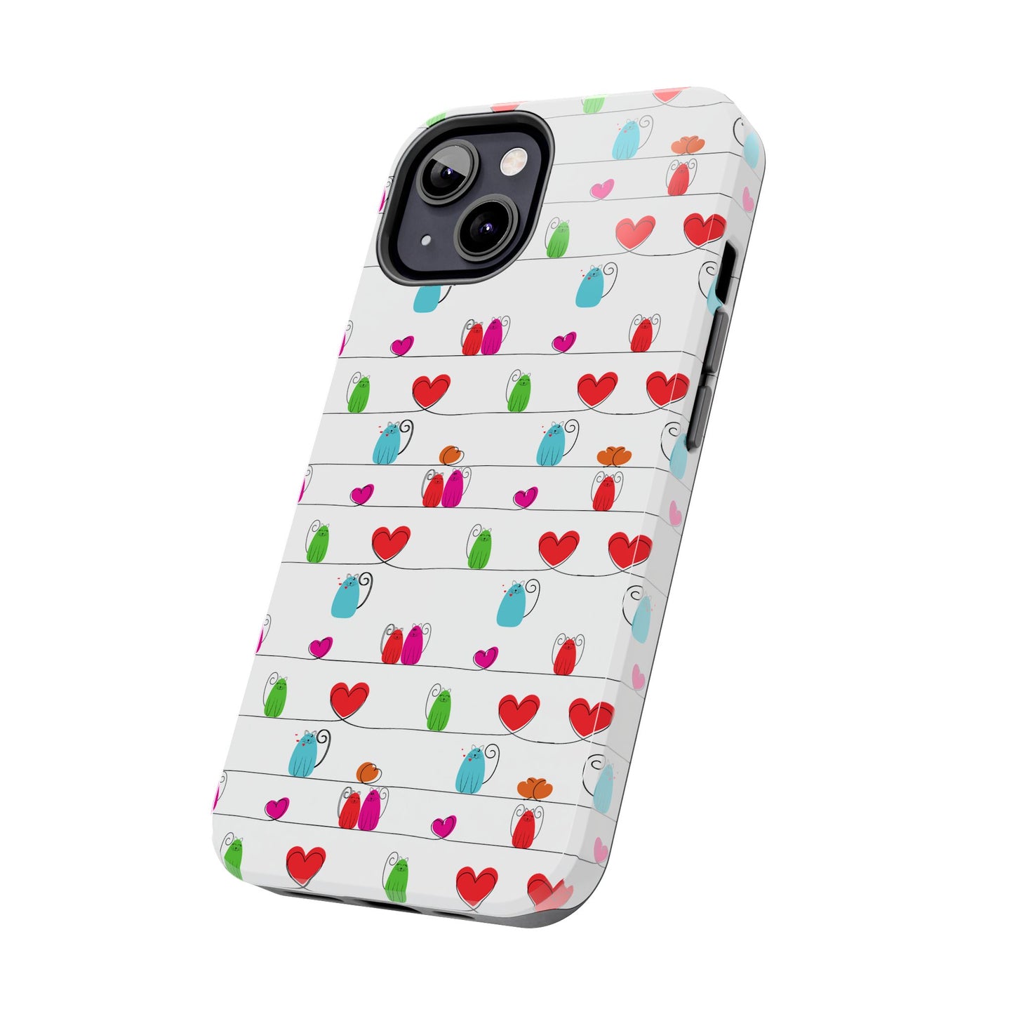 Fundas resistentes para teléfono con diseño de gatos y corazones