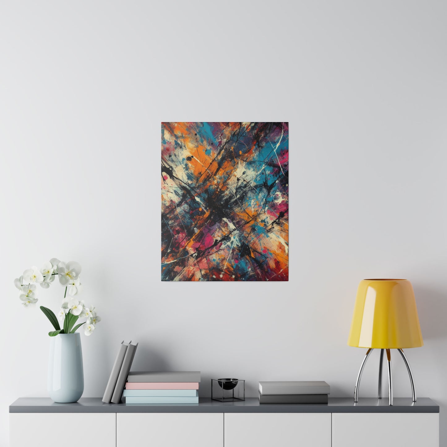 Electric Chaos Abstract Canvas Print – Bold Modern Paint Splash Wall Art for Contemporary Interiors