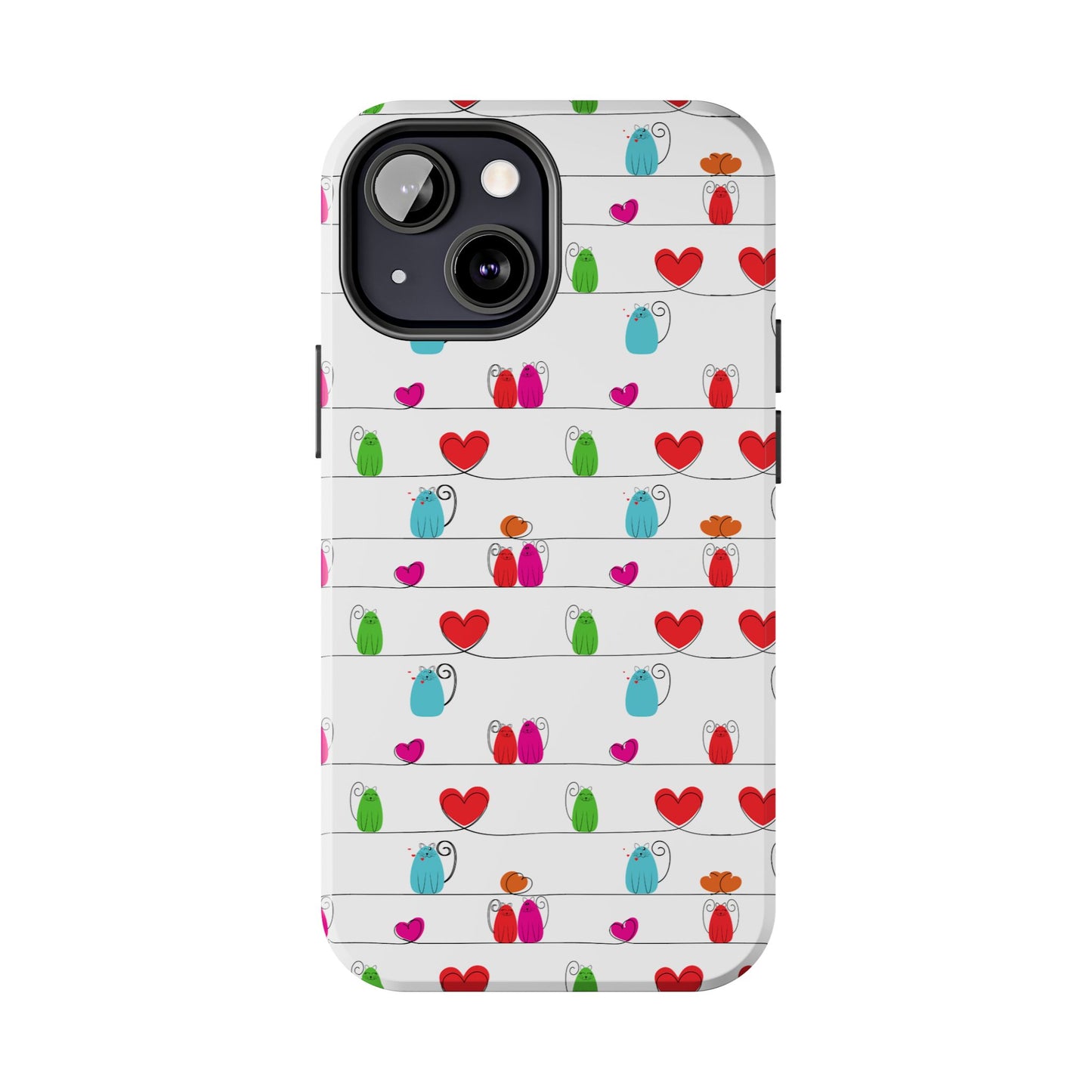 Fundas resistentes para teléfono con diseño de gatos y corazones