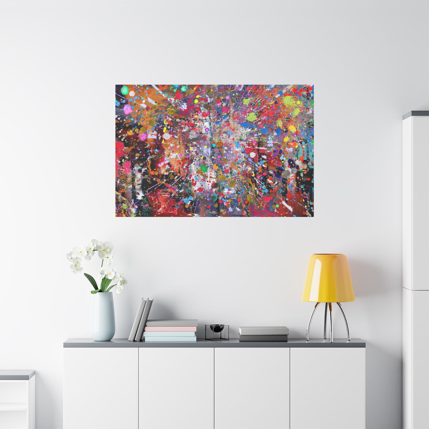Urban Chaos: Neon Splatter Symphony Abstract Canvas Print Art