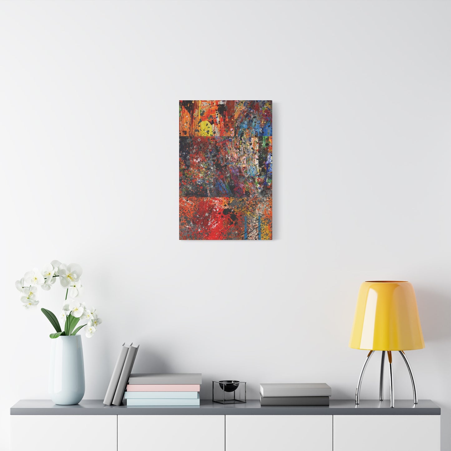 Fragments of Fire : Bold Red and Orange Abstract Splatter Canvas Art Print