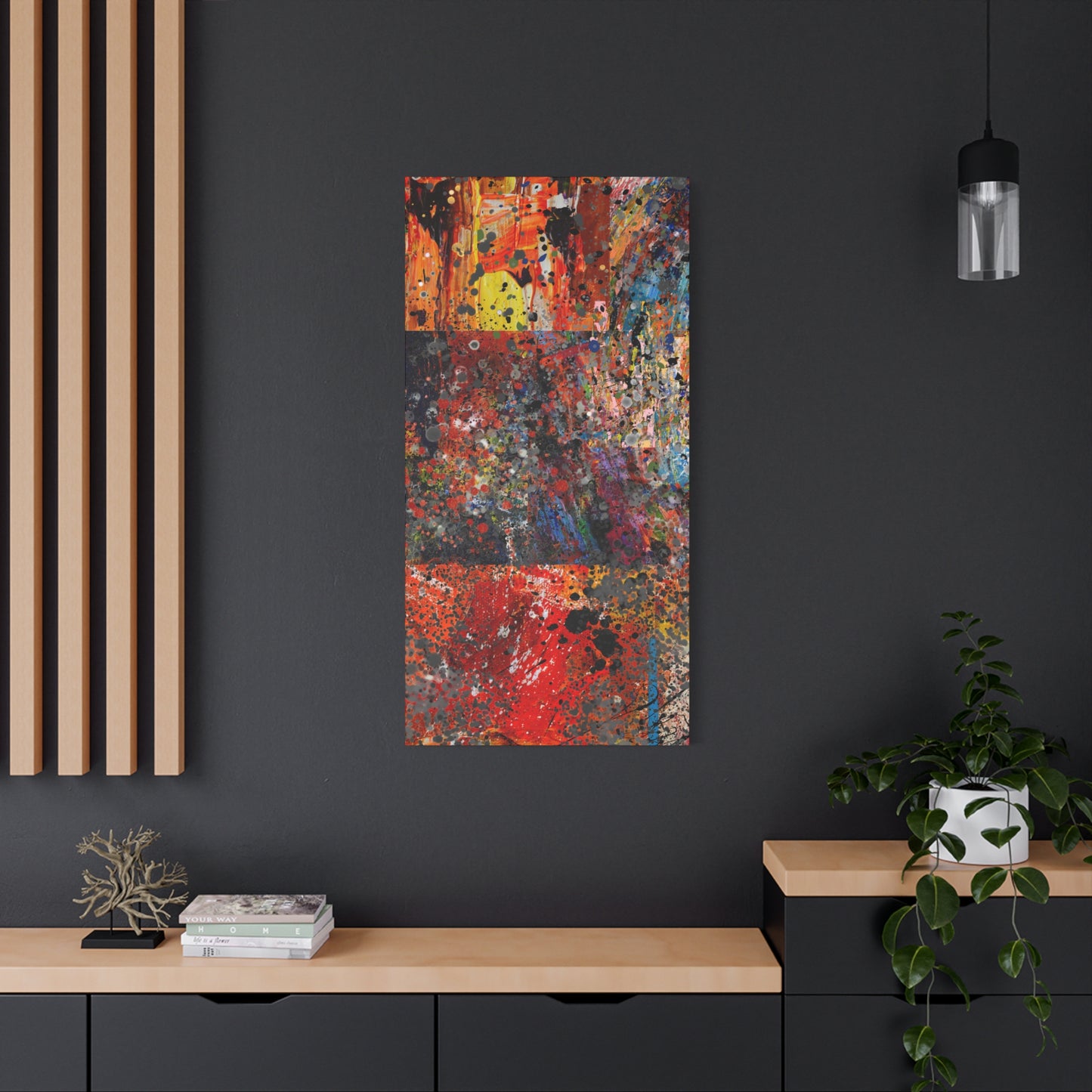Fragments of Fire : Bold Red and Orange Abstract Splatter Canvas Art Print