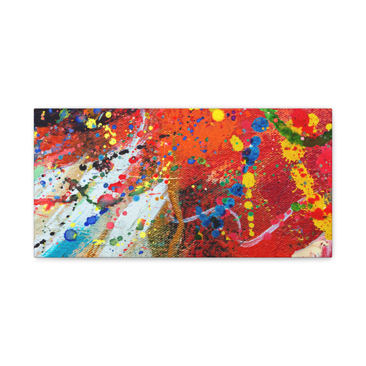Chaotic abstract art canvas print with vibrant colors and dynamic splashes for modern decor