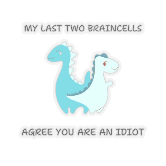 Cute dinosaur meme stickers showing two smiling blue dinosaurs with funny text about brain cells
