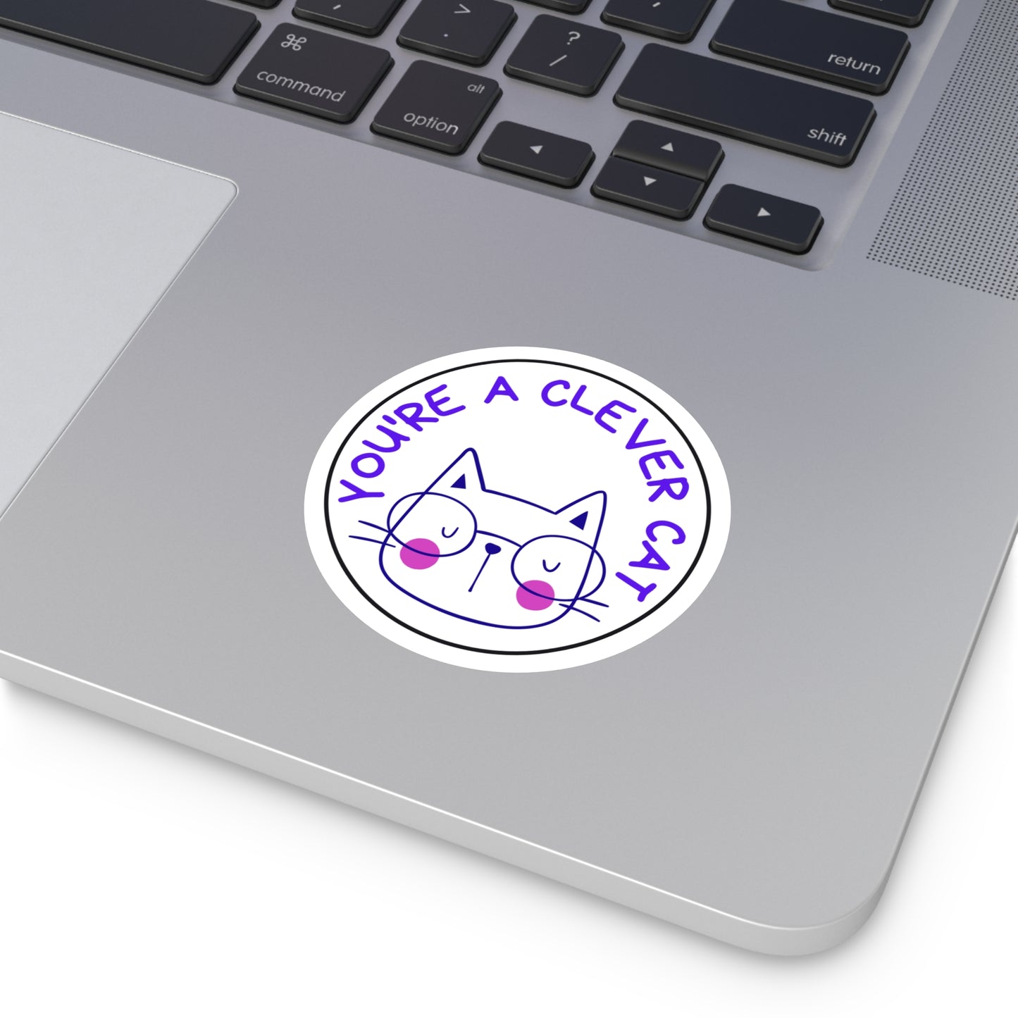 Funny indoor outdoor cat sticker with clever cat design on laptop by Printify