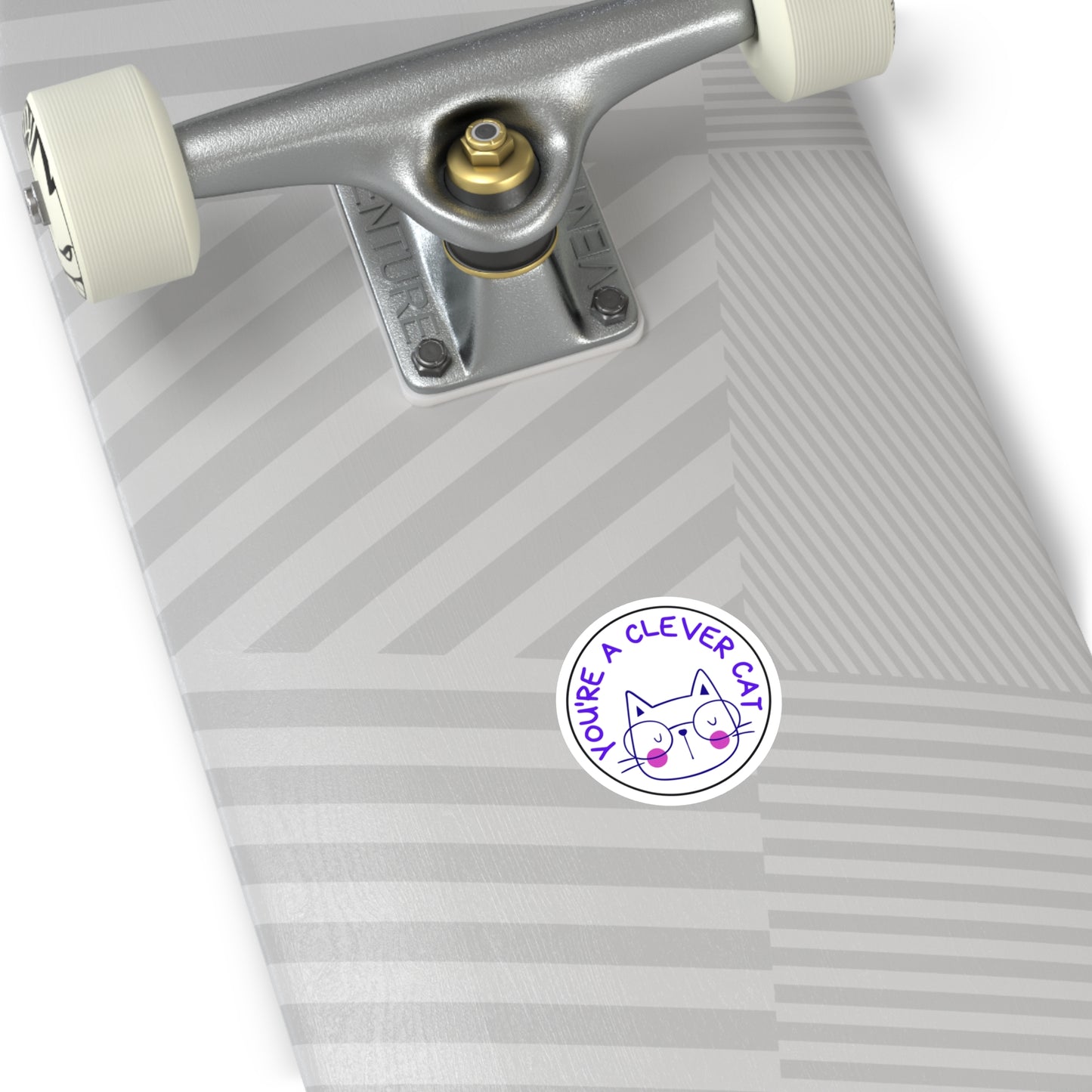 Funny indoor outdoor cat sticker by Printify with clever cat design on a skateboard deck