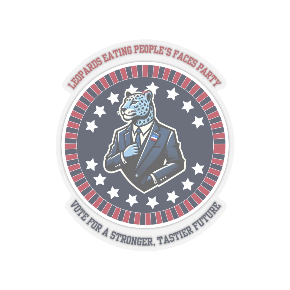 Printify funny political leopard face eating party sticker with patriotic colors and stars