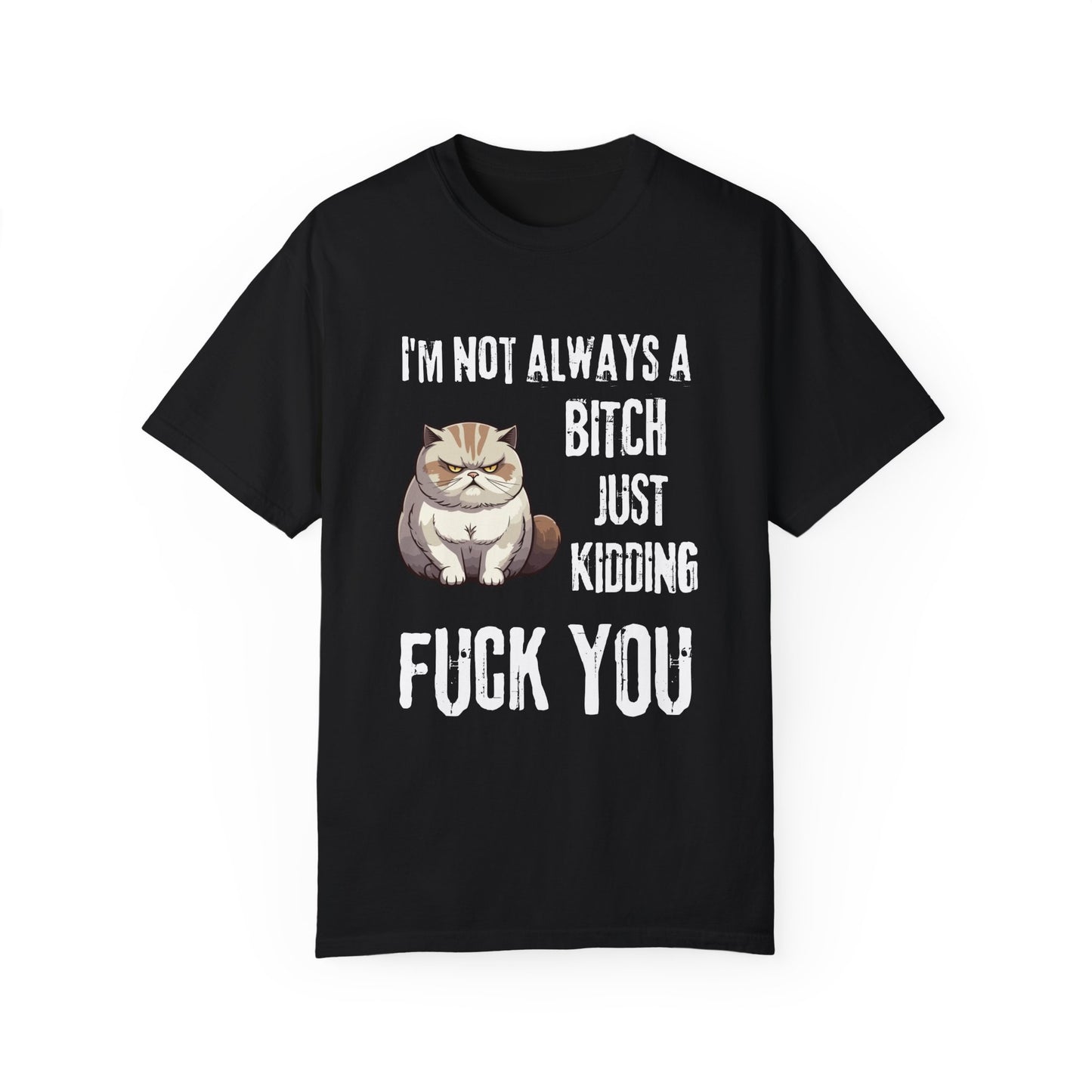 I'm Not Always a Bitch Cat Unisex Shirt . Black Printify t shirt with grumpy cat graphic and rude slogan