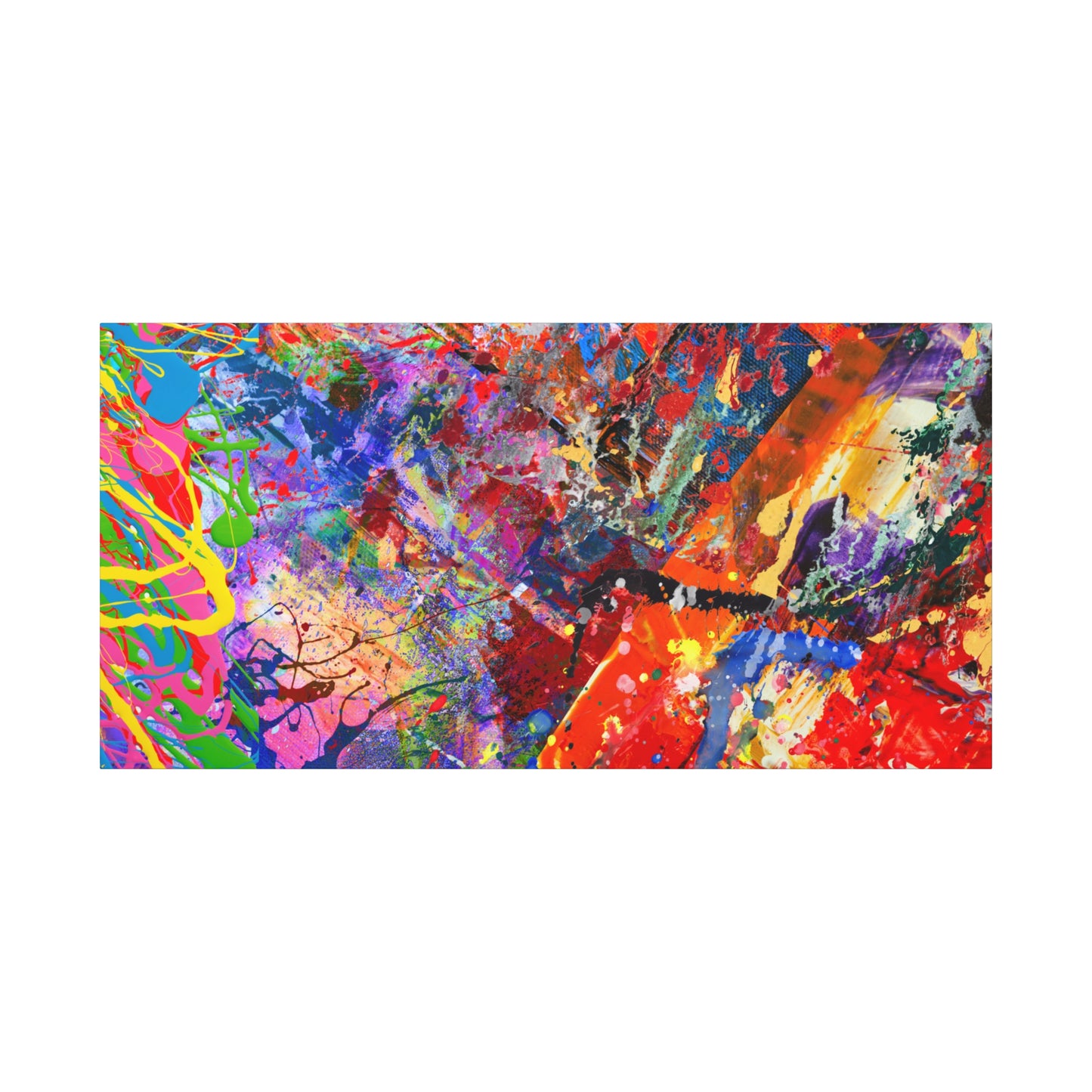 Colorful canvas abstract art print kaleidoscope collision with vibrant splashes and dynamic brush strokes