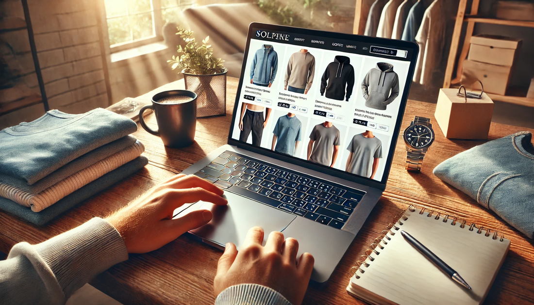 scene of a person ordering clothes online using a laptop. 