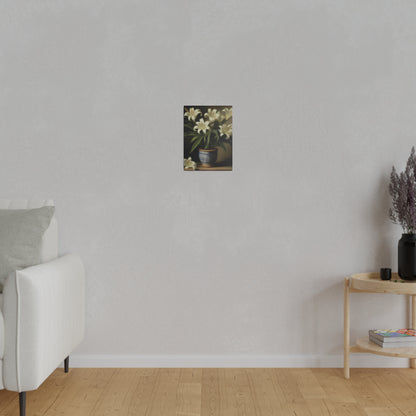 White Lily in Blue Vase Canvas Print – Elegant Botanical Wall Art for Classic Home Decor