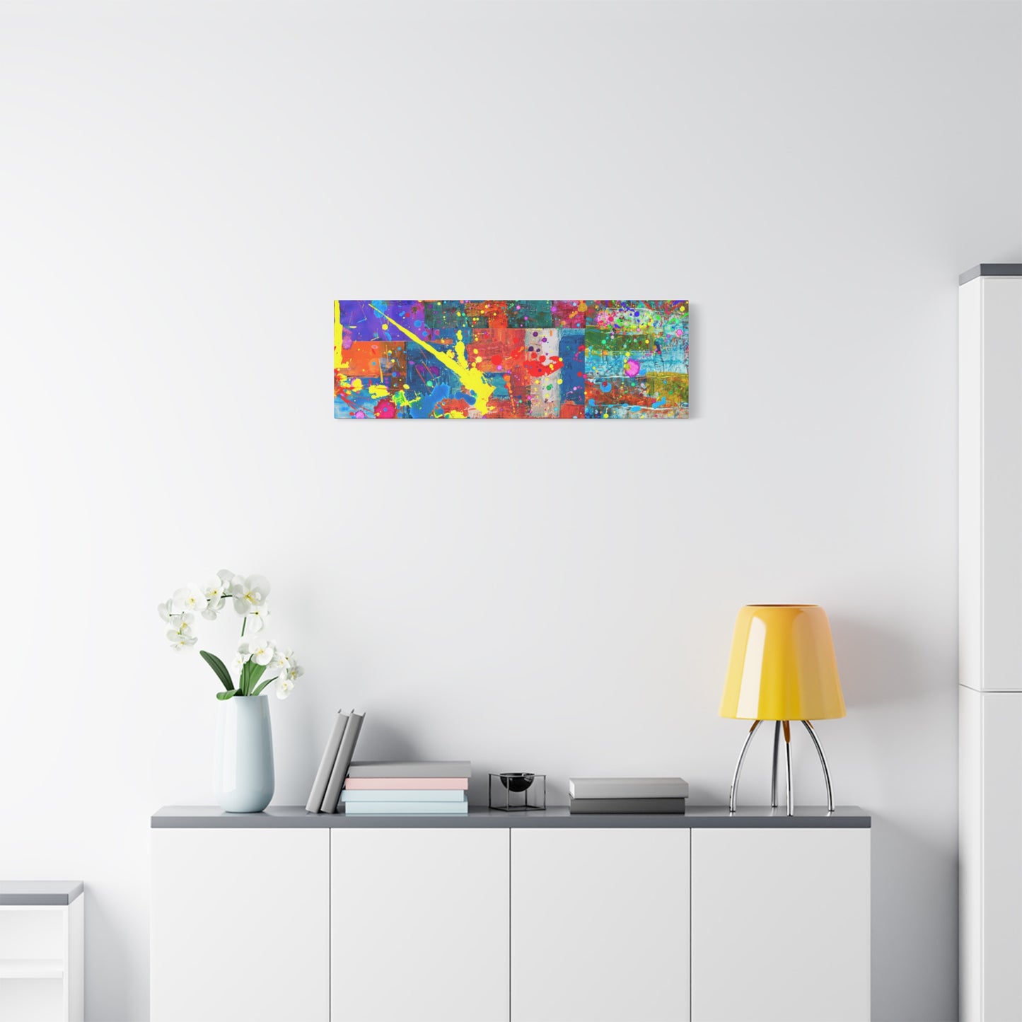 Neon Chaos Canvas Print – Abstract Patchwork Splatter Art with Bold Brushstrokes & Vivid Color Bursts