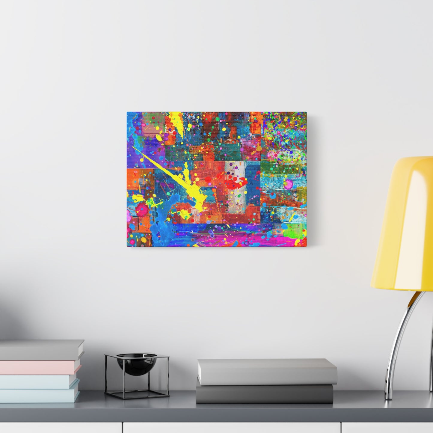 Neon Chaos Canvas Print – Abstract Patchwork Splatter Art with Bold Brushstrokes & Vivid Color Bursts