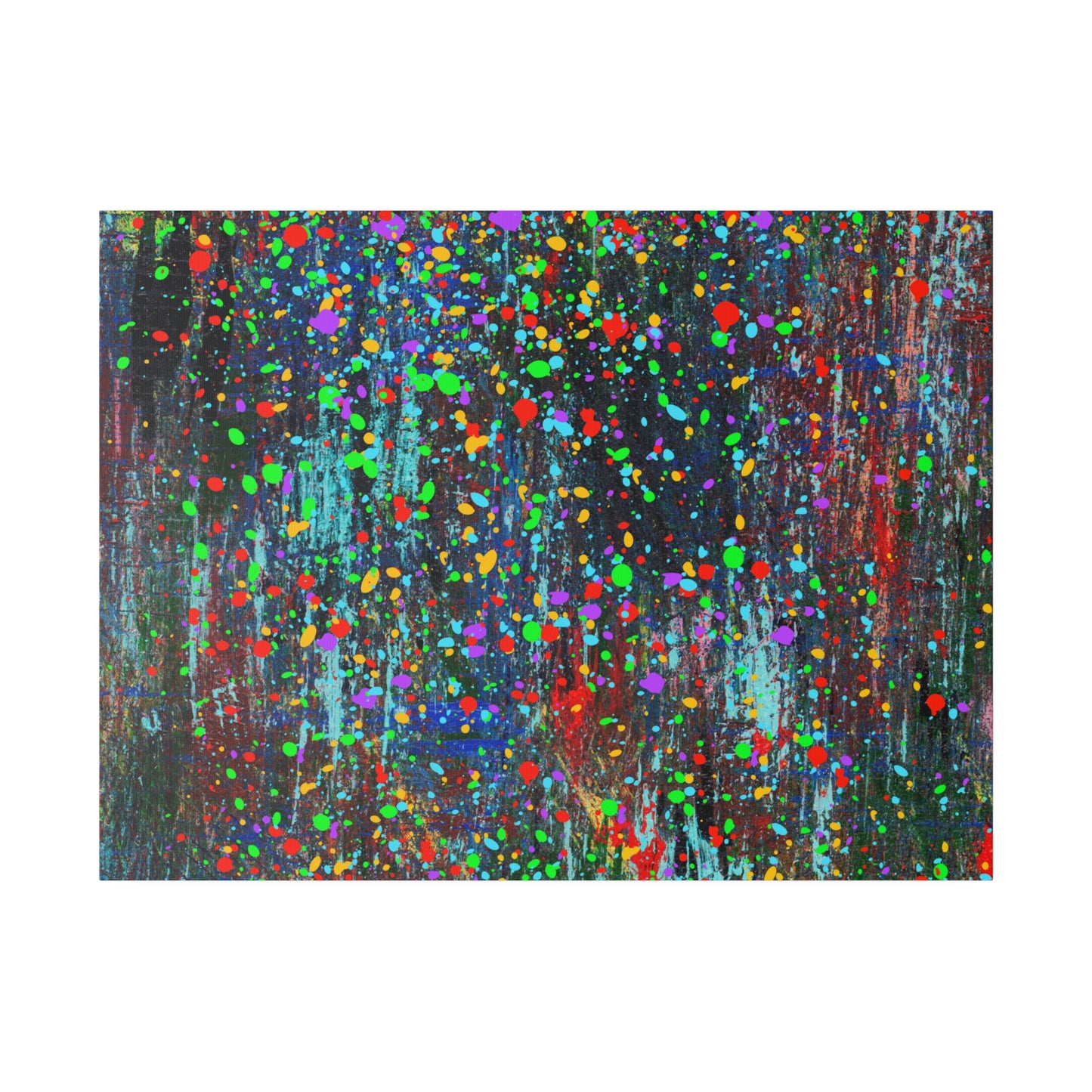 Color Drip Explosion Canvas Print  – Abstract Splatter Wall Art with Neon Paint on Dark Texture