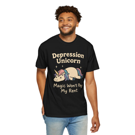 Depression Unicorn T-Shirt | Funny Graphic Tee, Unisex Apparel, Gift for Unicorn Lovers, Self-Care Product, Humor Shirt