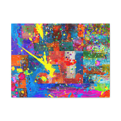 Neon Chaos Canvas Print – Abstract Patchwork Splatter Art with Bold Brushstrokes & Vivid Color Bursts