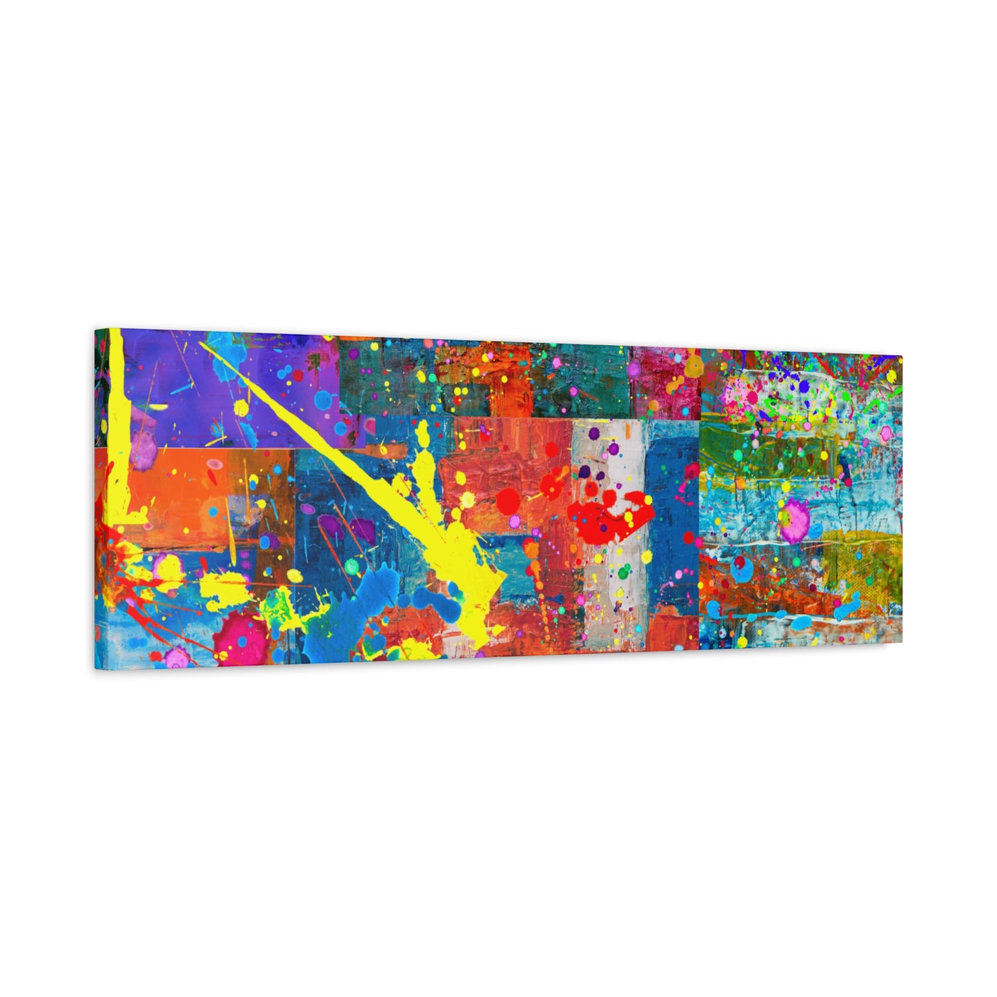 Neon Chaos Canvas Print – Abstract Patchwork Splatter Art with Bold Brushstrokes & Vivid Color Bursts