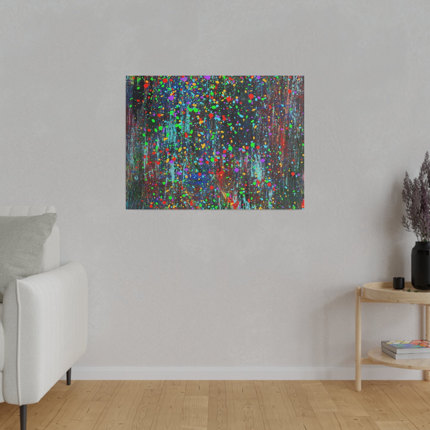 Color Drip Explosion Canvas Print  – Abstract Splatter Wall Art with Neon Paint on Dark Texture