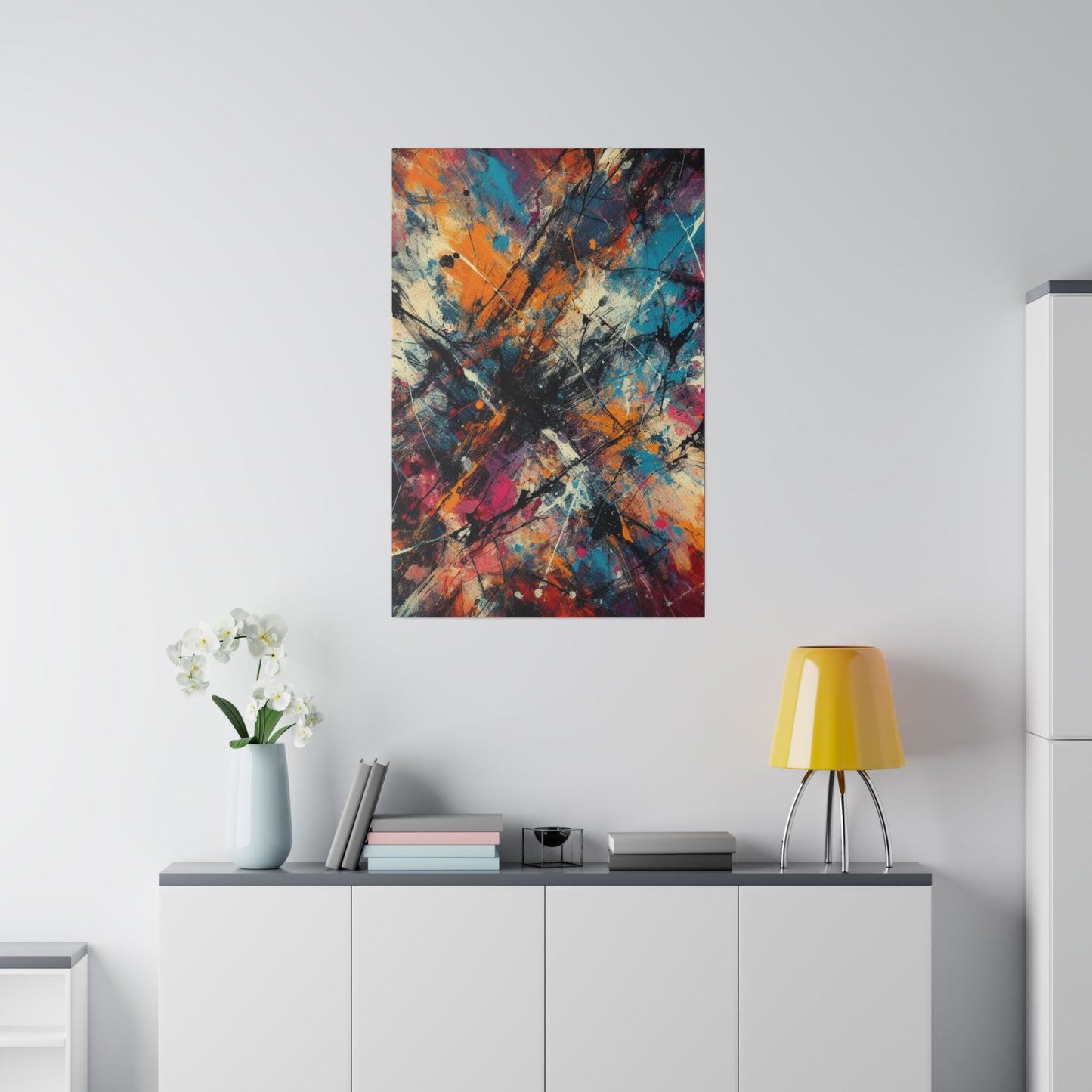 Electric Chaos Abstract Canvas Print – Bold Modern Paint Splash Wall Art for Contemporary Interiors