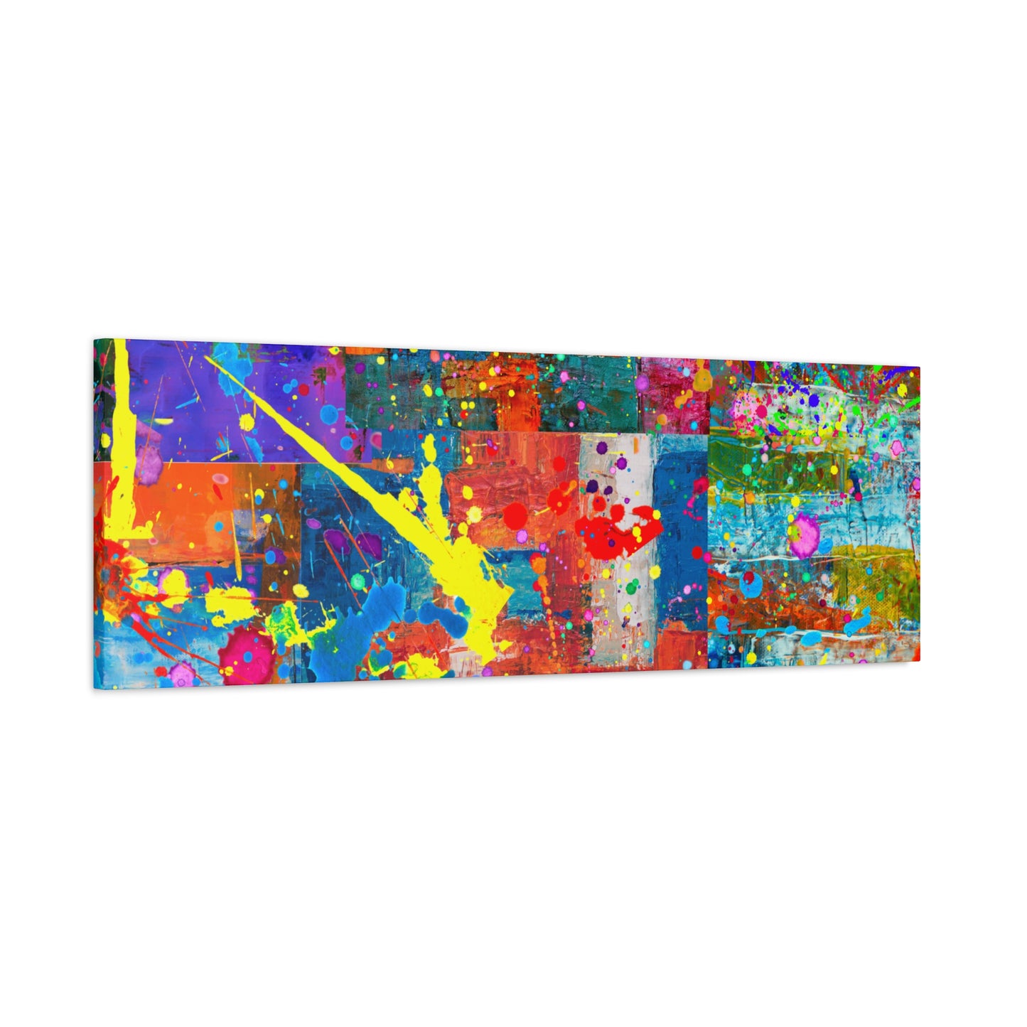 Neon Chaos Canvas Print – Abstract Patchwork Splatter Art with Bold Brushstrokes & Vivid Color Bursts