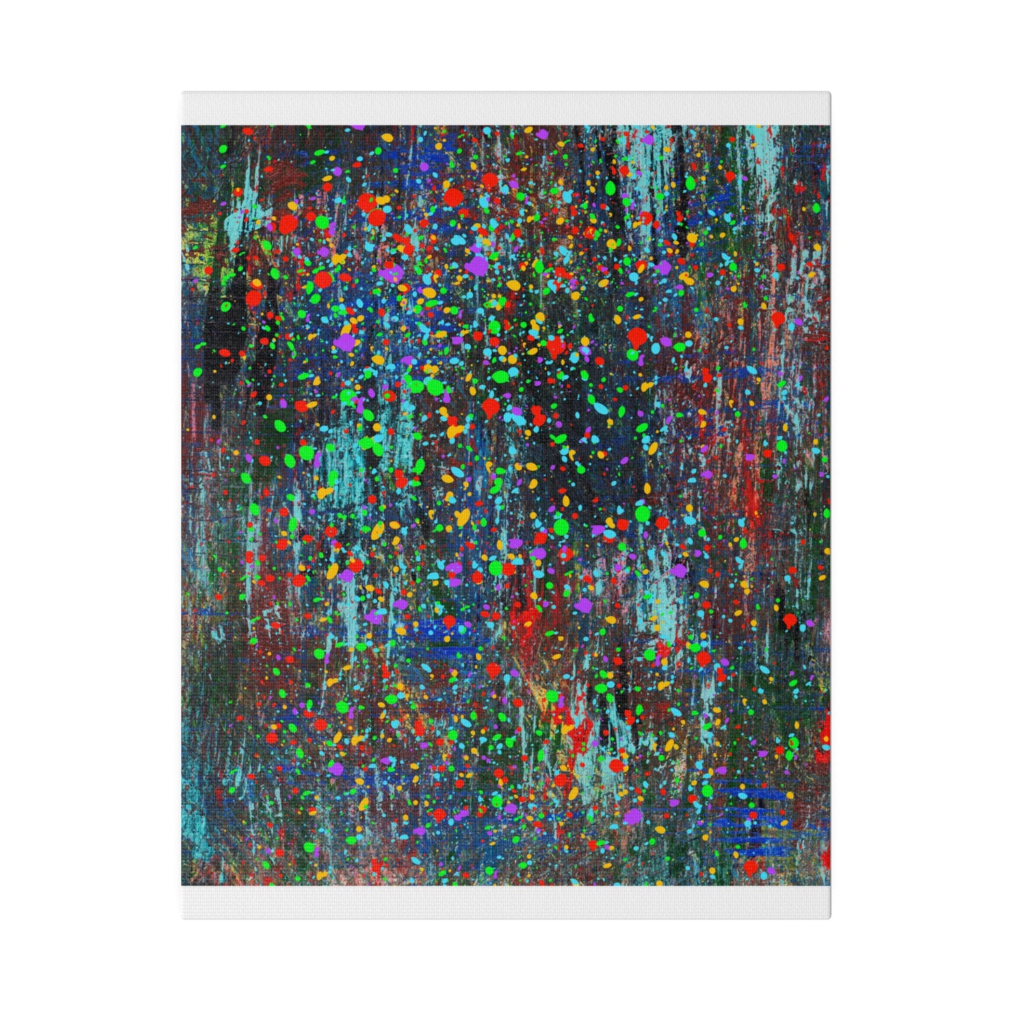 Color Drip Explosion Canvas Print  – Abstract Splatter Wall Art with Neon Paint on Dark Texture