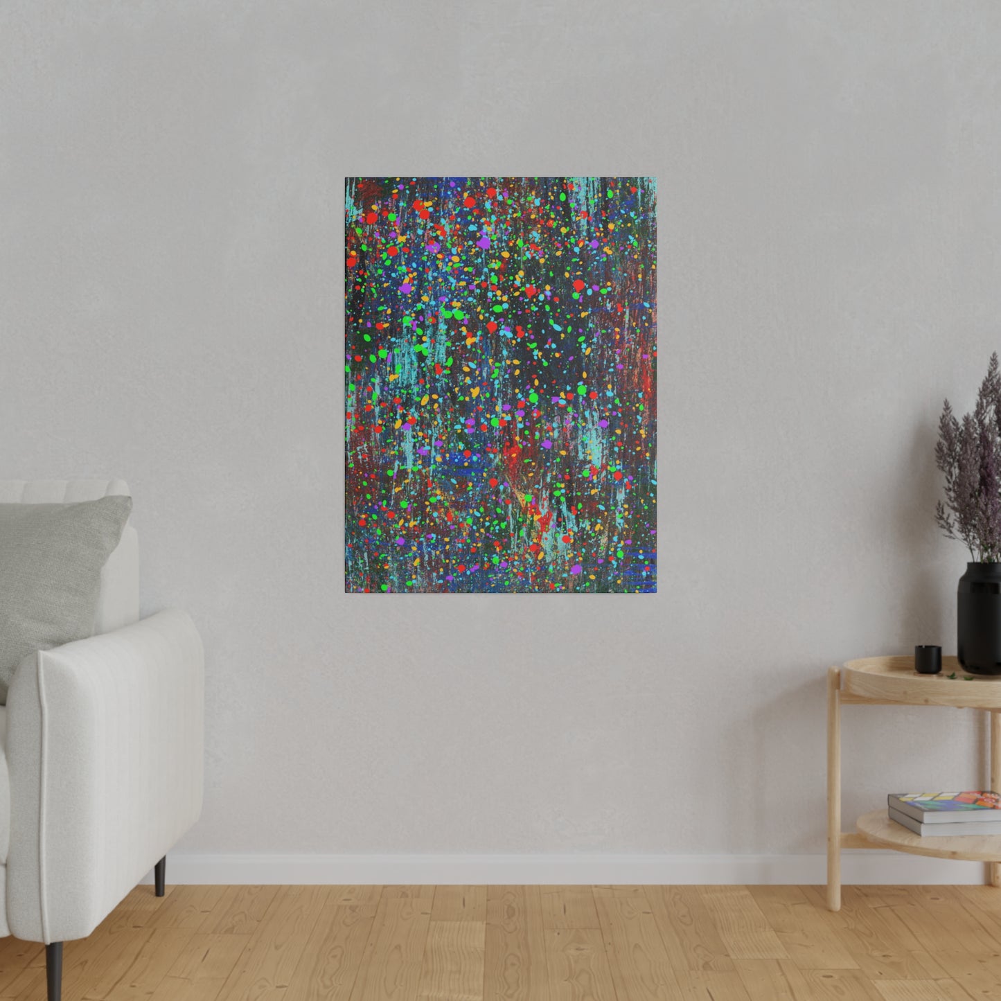 Color Drip Explosion Canvas Print  – Abstract Splatter Wall Art with Neon Paint on Dark Texture