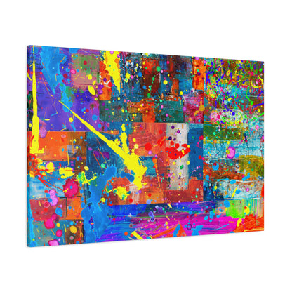 Neon Chaos Canvas Print – Abstract Patchwork Splatter Art with Bold Brushstrokes & Vivid Color Bursts