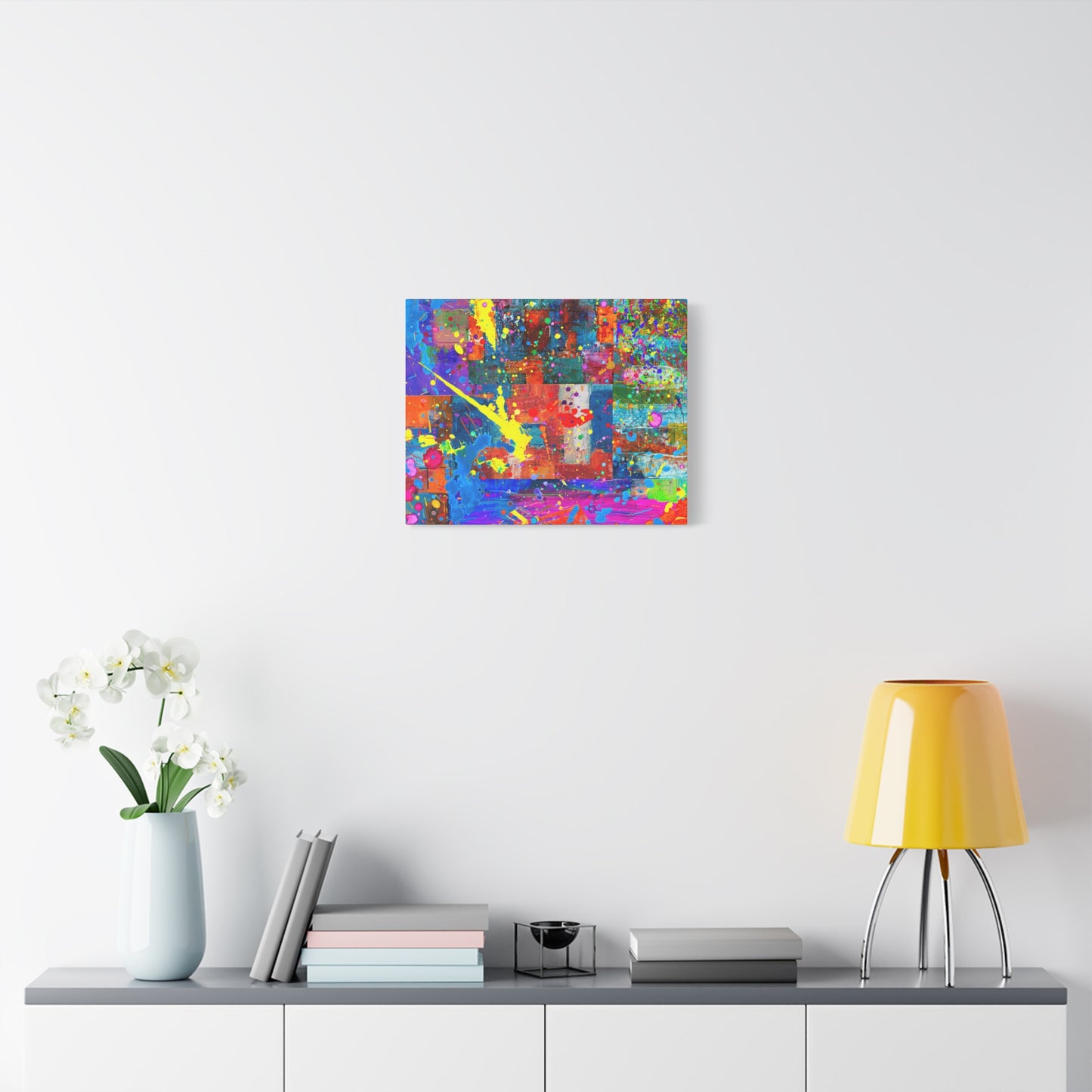 Neon Chaos Canvas Print – Abstract Patchwork Splatter Art with Bold Brushstrokes & Vivid Color Bursts