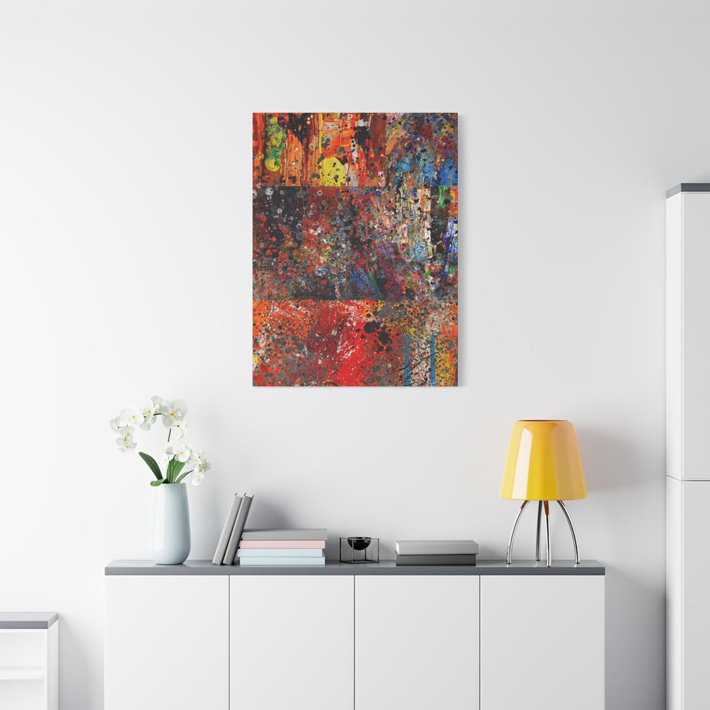 Fragments of Fire : Bold Red and Orange Abstract Splatter Canvas Art Print