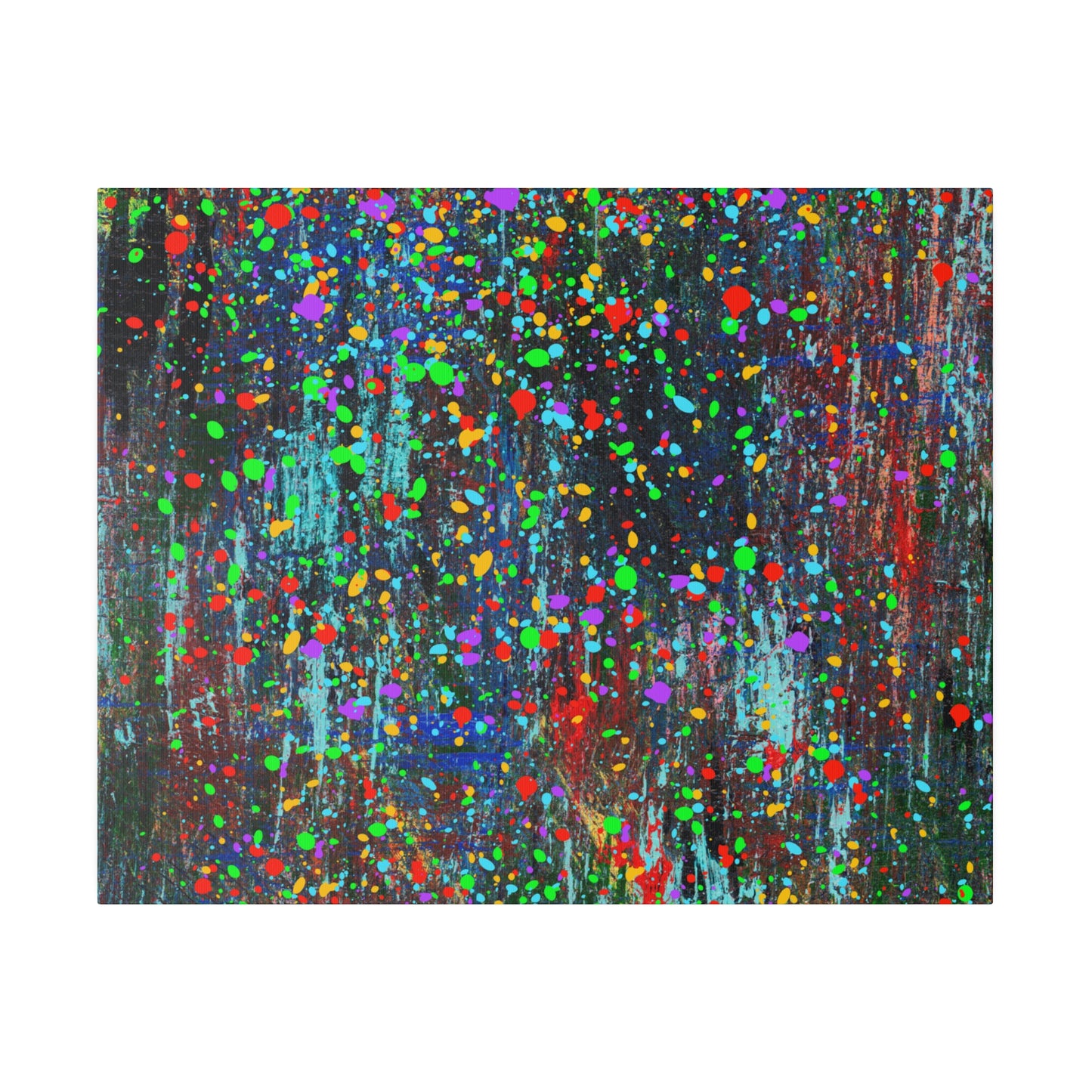Color Drip Explosion Canvas Print  – Abstract Splatter Wall Art with Neon Paint on Dark Texture