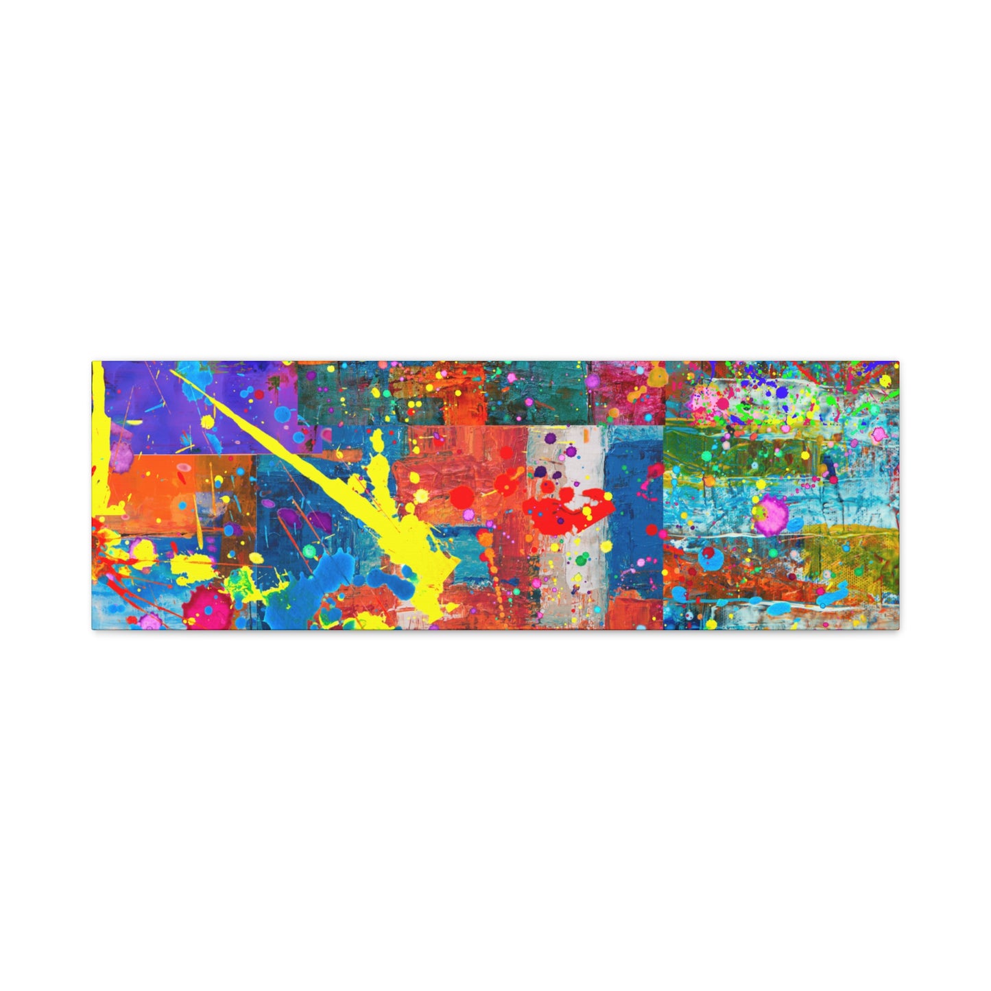 Neon Chaos Canvas Print – Abstract Patchwork Splatter Art with Bold Brushstrokes & Vivid Color Bursts