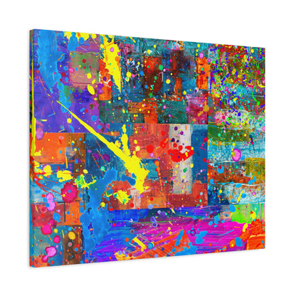 Neon Chaos Canvas Print – Abstract Patchwork Splatter Art with Bold Brushstrokes & Vivid Color Bursts