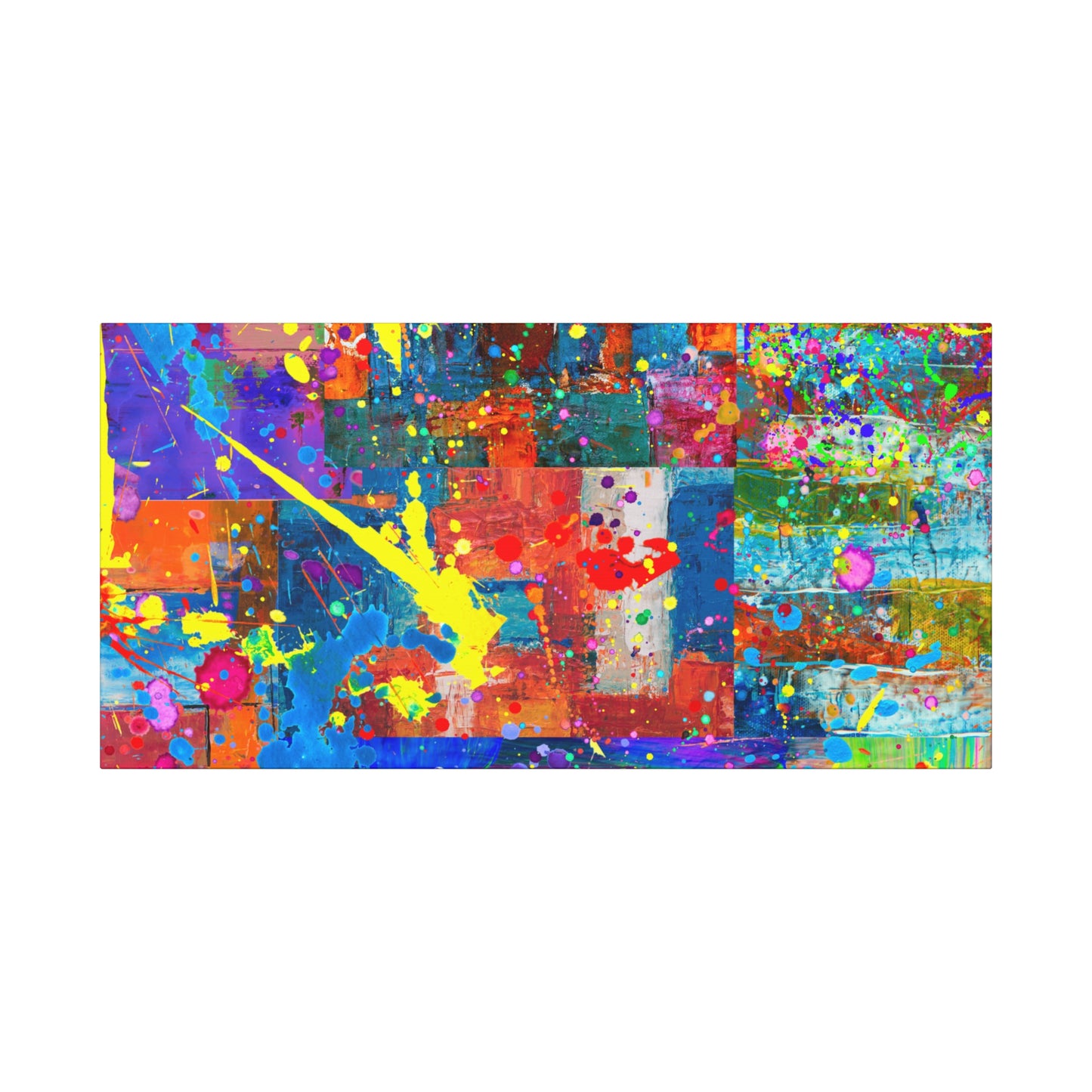 Neon Chaos Canvas Print – Abstract Patchwork Splatter Art with Bold Brushstrokes & Vivid Color Bursts