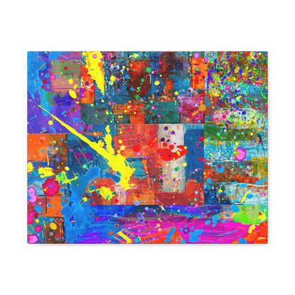 Neon Chaos Canvas Print – Abstract Patchwork Splatter Art with Bold Brushstrokes & Vivid Color Bursts