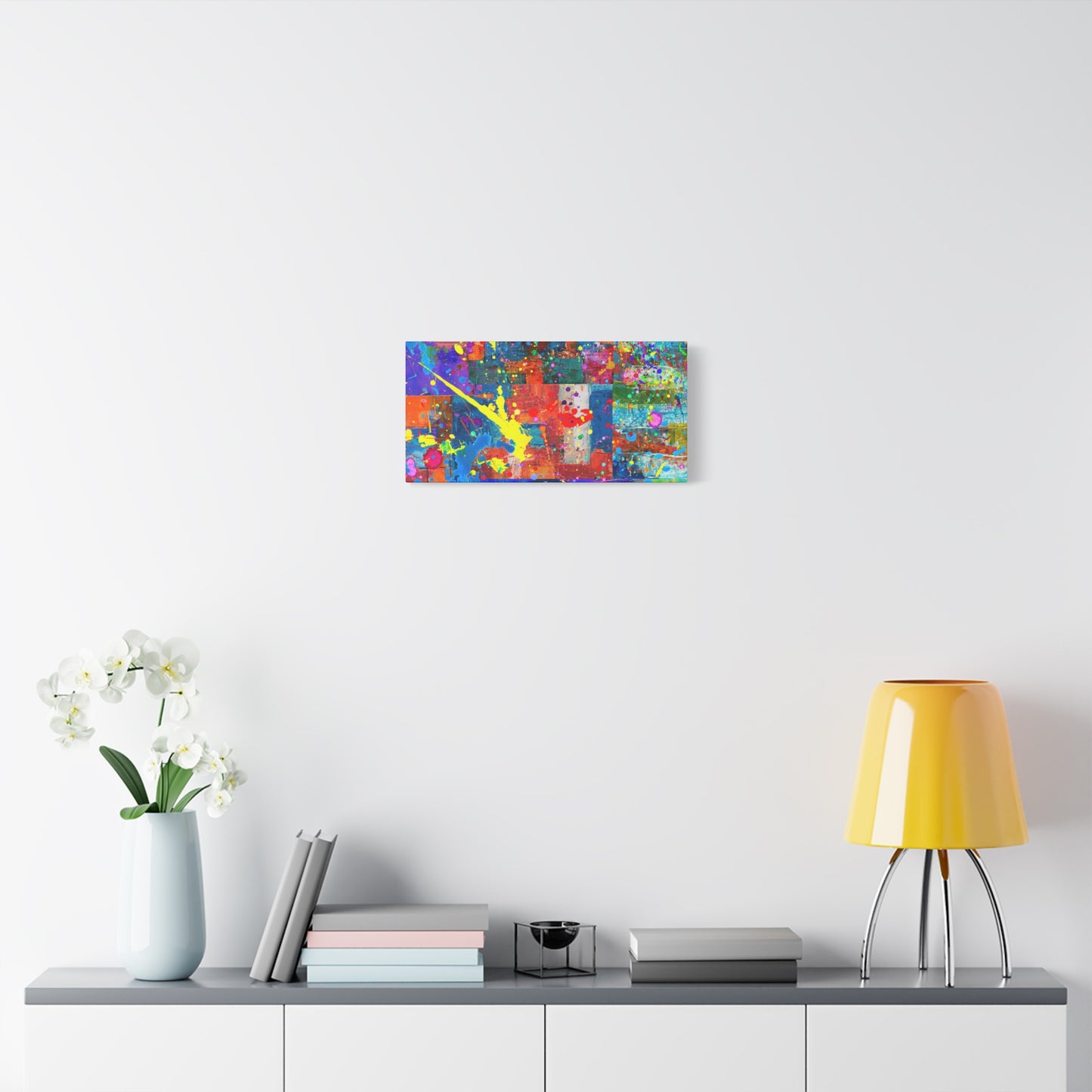 Neon Chaos Canvas Print – Abstract Patchwork Splatter Art with Bold Brushstrokes & Vivid Color Bursts