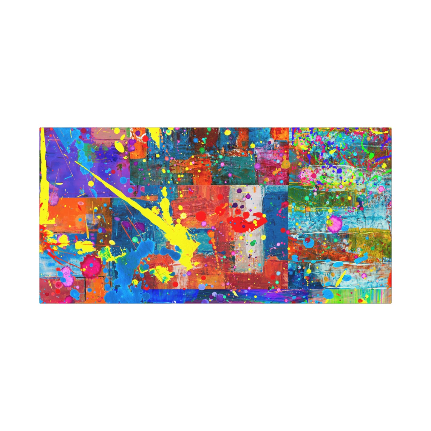 Neon Chaos Canvas Print – Abstract Patchwork Splatter Art with Bold Brushstrokes & Vivid Color Bursts