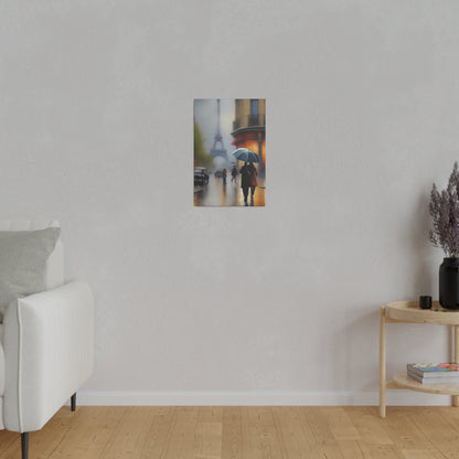 Paris Rainy Street Canvas Print – Romantic Eiffel Tower Wall Art with Umbrella Stroll Scene